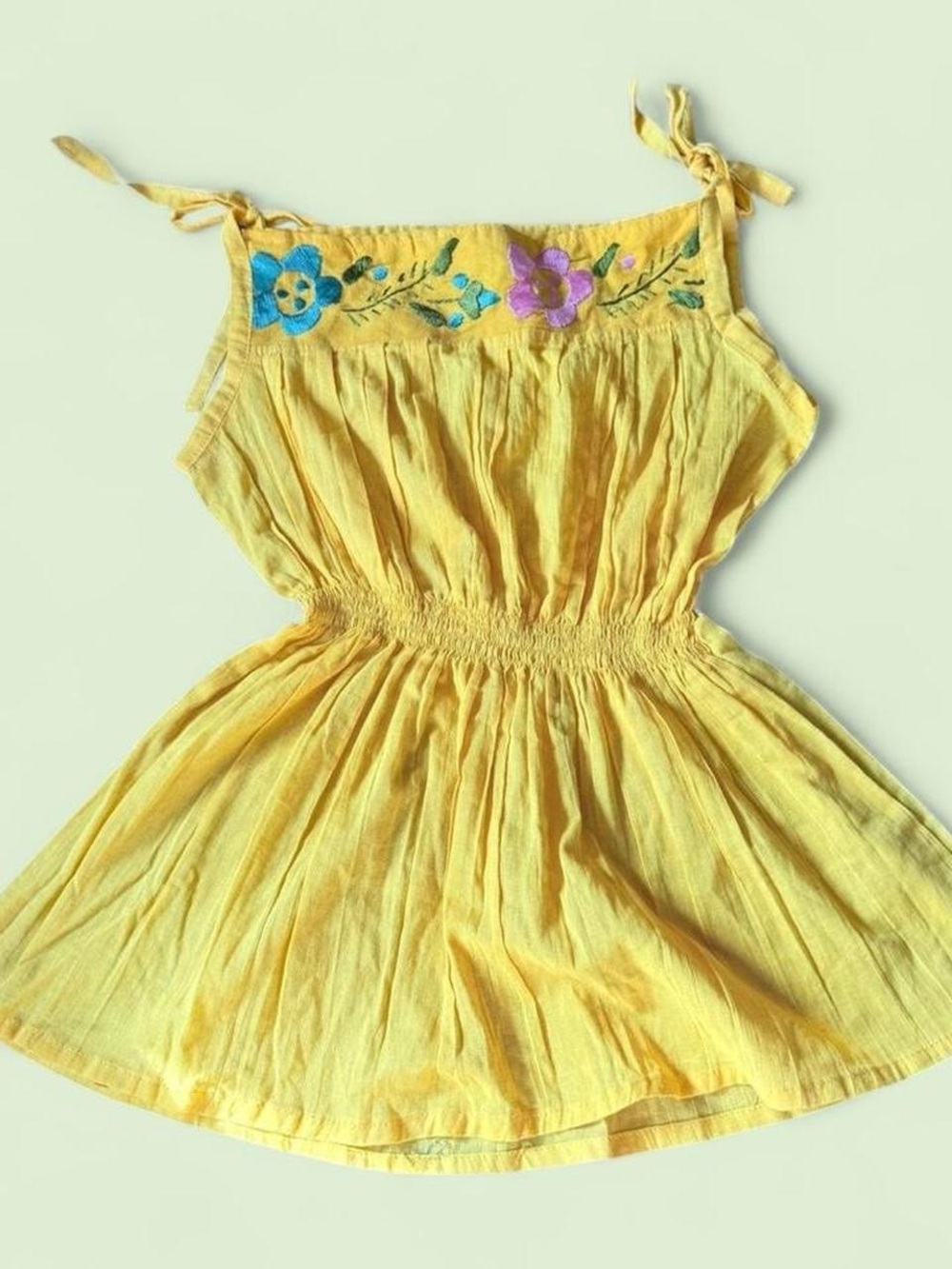 Yellow Embroidered Tie-Shoulder top